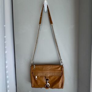 Rebecca Minkoff MAC Crossbody Bag Tan Leather Studded Chain Strap